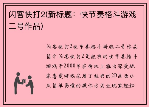 闪客快打2(新标题：快节奏格斗游戏二号作品)
